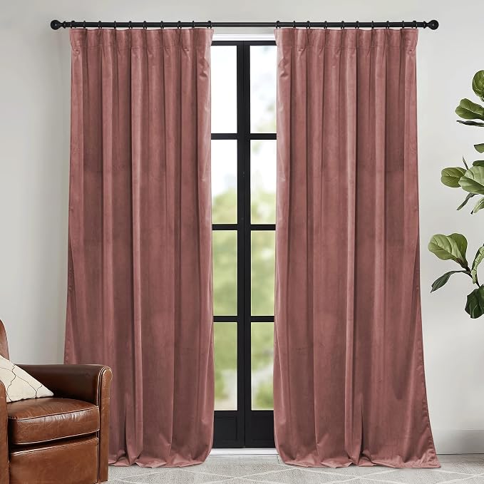 RYB HOME Dusty Pink Velvet Curtains 96 inch, Darkening Window Curtains by RYBHOME