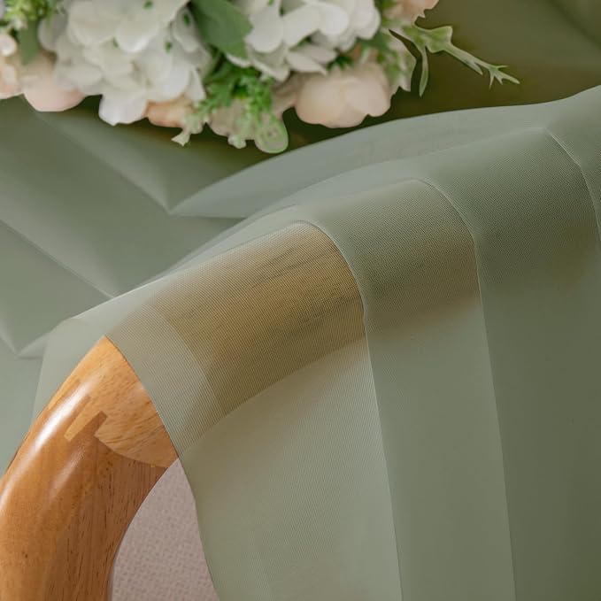 Chyhomenyc Sheer Sage Green Curtains 90 inches Long 2 Panels, Light Filtering - Image 2