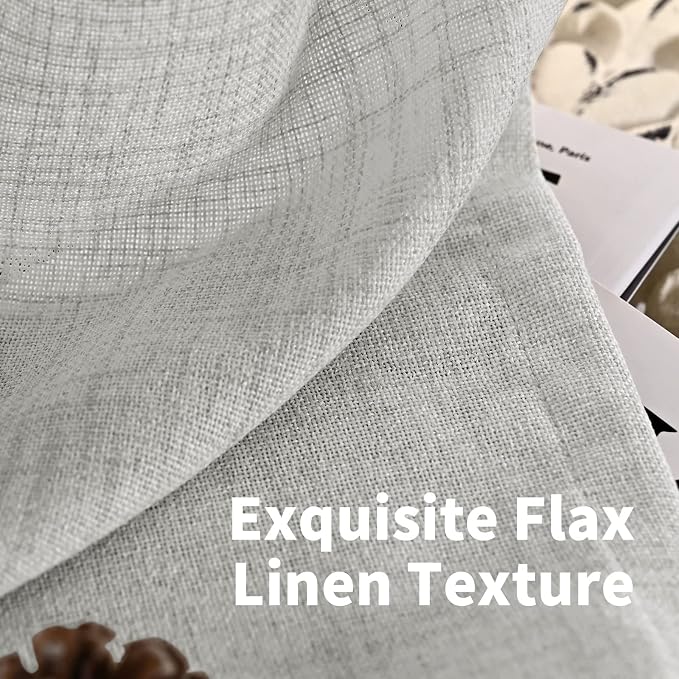 Extra Long Grey Linen Semi Sheer Curtains 102 Inch Length 2 Panels | Light - Image 4