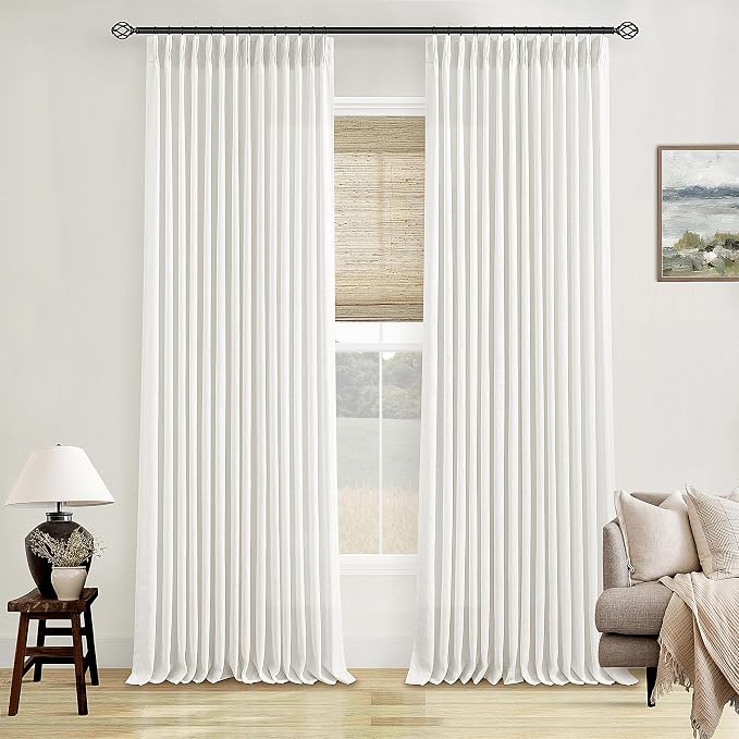 86 Inch Pinch Pleated Linen Curtains 2 Panels 40x86 Beige White | Memory - Image 8