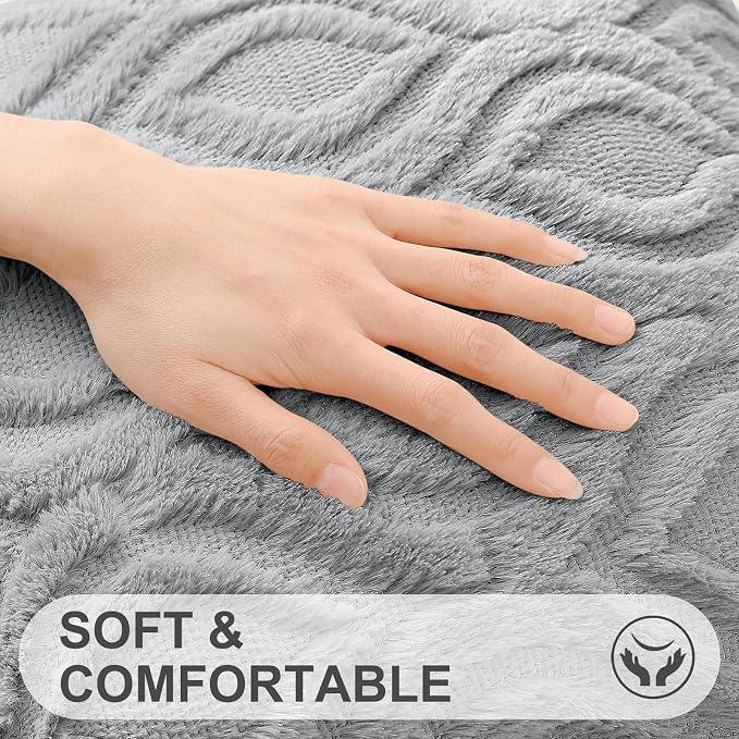decorUhome Throw Pillow Covers 16x16 Inch Set of 2, Soft Plush Faux Wool Grey - Image 2