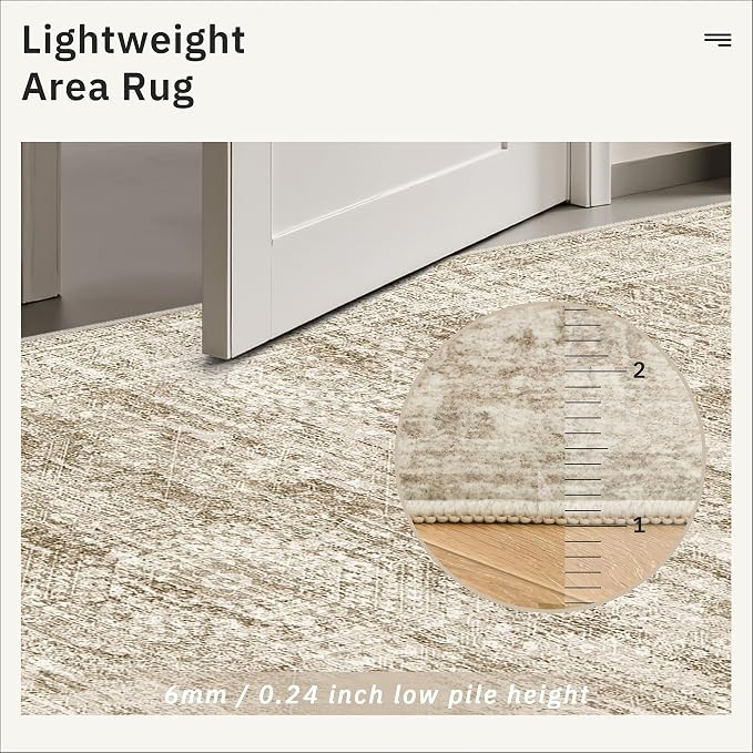 Soalmost 2x4 Washable Rugs for Kitchen, Small Area Rug Brown | Non-Slip Vintage - Image 7