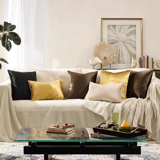 GIGIZAZA Brown Velvet Pillow Covers 22x22 Decorative Pillows Pack of 2 | Throw - Image 6