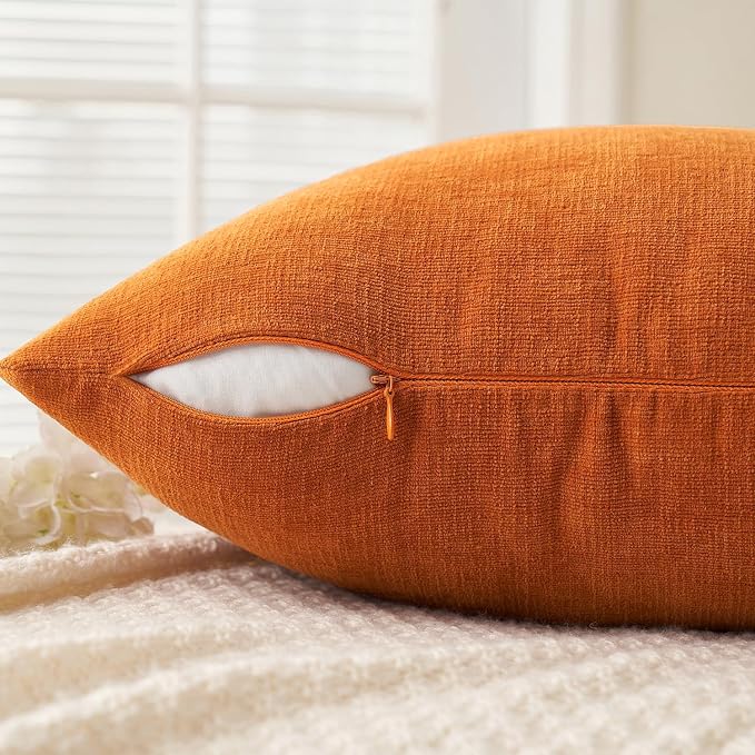 MIULEE Fall Orange Chenille Couch Throw Pillow Covers, 20x20 | Set of 2 - Image 3