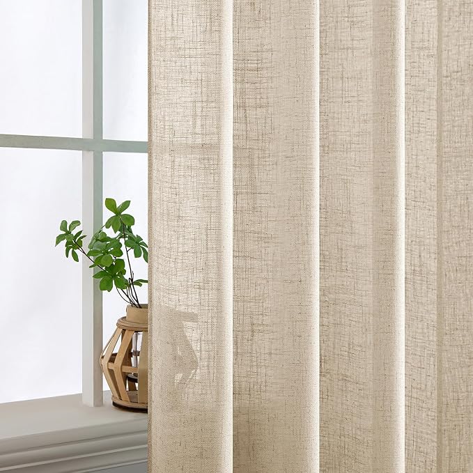 MIULEE Light Taupe Linen Curtains 63 Inch Length 2 Panels - Image 5