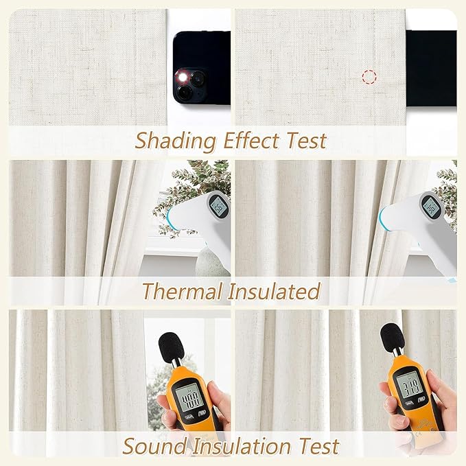 100% Blackout Linen Curtains for Bedroom 68 Inches Long Natural Cream Black Out - Image 5