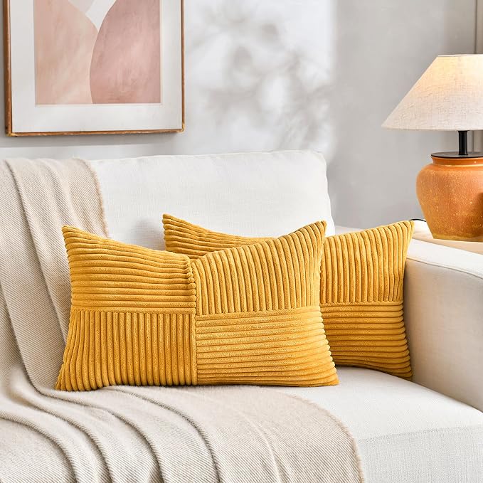 Fancy Homi 2 Packs Gold Yellow Lumbar Decorative Throw Pillow Covers 16x32 Inch - Image 5