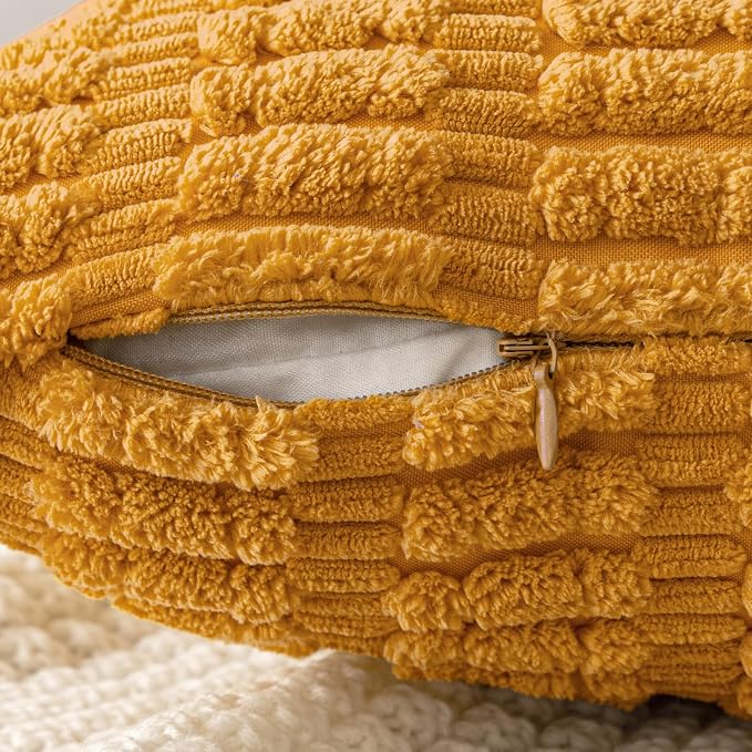 MIULEE Corduroy Decorative Throw Pillow Covers 18x18 Gold Yellow Pack of 2 | - Image 5