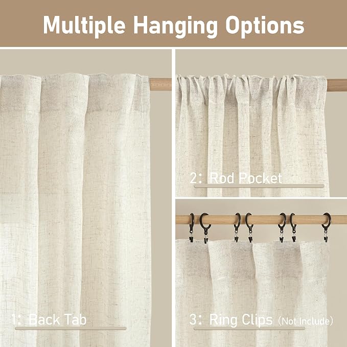 LAMIT Ivory 90 Inches Long Linen Sheer Curtains - Image 2