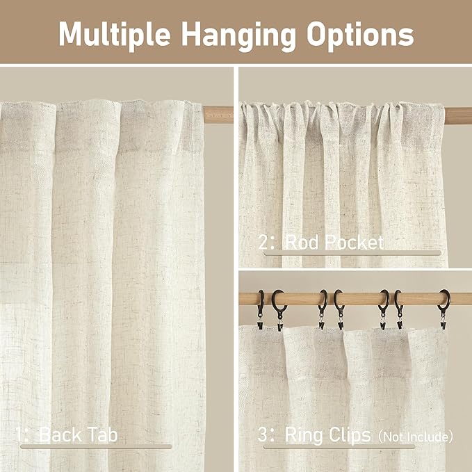 Natural Ivory Semi Sheer Linen Curtains 84 inch Long - Image 2