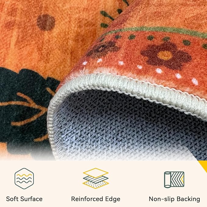 RELEANY Floral Washable 4x6 Area Rugs BurntOrange | Flower Carpet Print Boho - Image 4