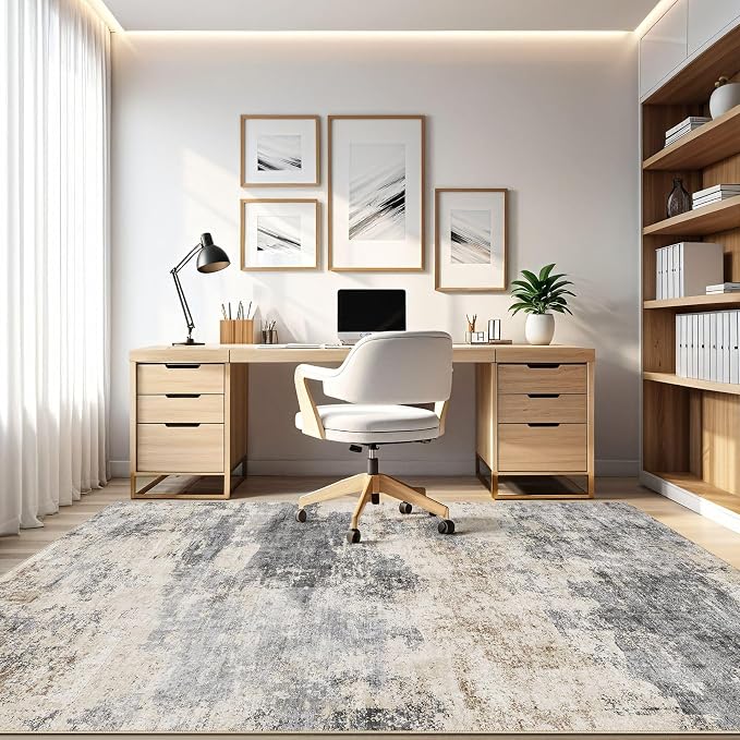 LOONGRUG 7x9 Area Rug Washable Large Neutral Modern Living Room Rugs | Abstract - Image 8