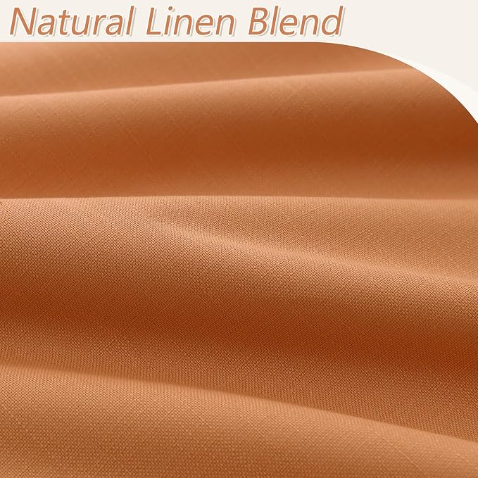 Guken Orange 100% Blackout Linen Curtains 96 Inch Length 2 Panels Set - Image 5
