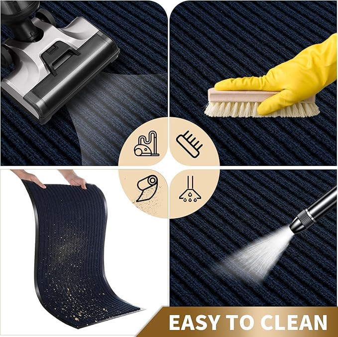 Yimobra Front Door Mat Outdoor Indoor Entrance, 100% Waterproof All-Season All Weather Doormat, Welcome Matt Outside Entry, Non Slip, Low Profile, Heavy Duty Patio Porch Floor Mats,29.5 x 17,Navy Blue