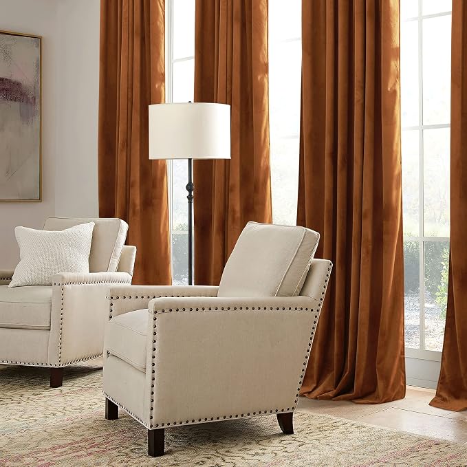 RYB HOME Fall Curtains Burnt Orange Velvet Curtains, Light Blocking, Thermal - Image 5
