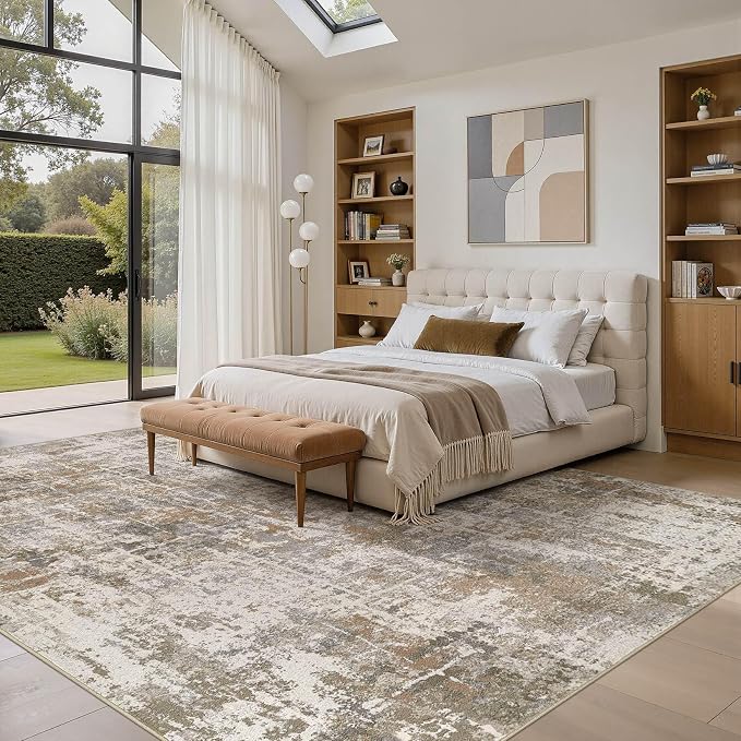 DMOYEST Area Rug Living Room Rugs 10x12 Washable Abstract Carpet | Neutral - Image 3
