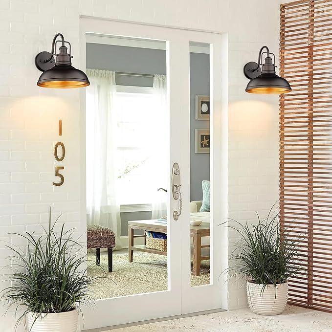 zeyu Gooseneck Wall Lights 2 Pack, 11 Inch Farmhouse Barn Light Fixtures Indoor and Outdoor, Metal Dome Shade in Oil Rubbed Bronze Finish, 016-1B-2PK ORB