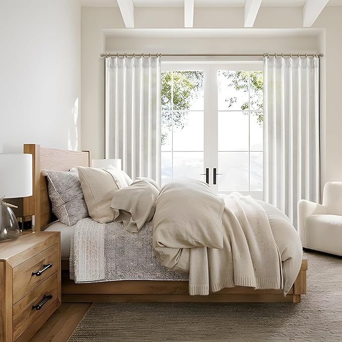 Beige White Thick Natural Linen Light Filtering 104 Inch Extra Long Curtains - Image 7