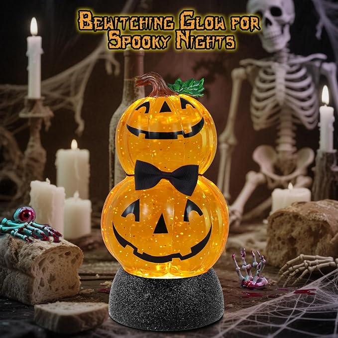Halloween Snow Globe Lantern Lighted Pumpkin Musical Snow Globe Glitter with 6H Timer Battery and USB Operated Halloween Snow Globes Water Lantern for Spooky Festival Party Decoration (Pumpkin)