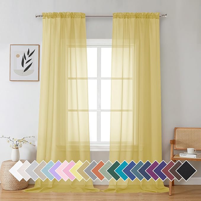 Aiyufeng Yellow Sheer Curtains 2 Panel Sets 96 Inches Long by Aiyufeng
