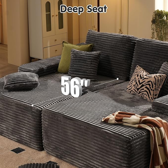 ovios 81" Oversized Sectional Double Lounge Chaise with Cloud Plush Sofa Bed, No Assembly Required, Fluffy Modern Sleeper Loveseat Chair for Indoor Living Room Bedroom Reading, Grey (Plush Fabric)