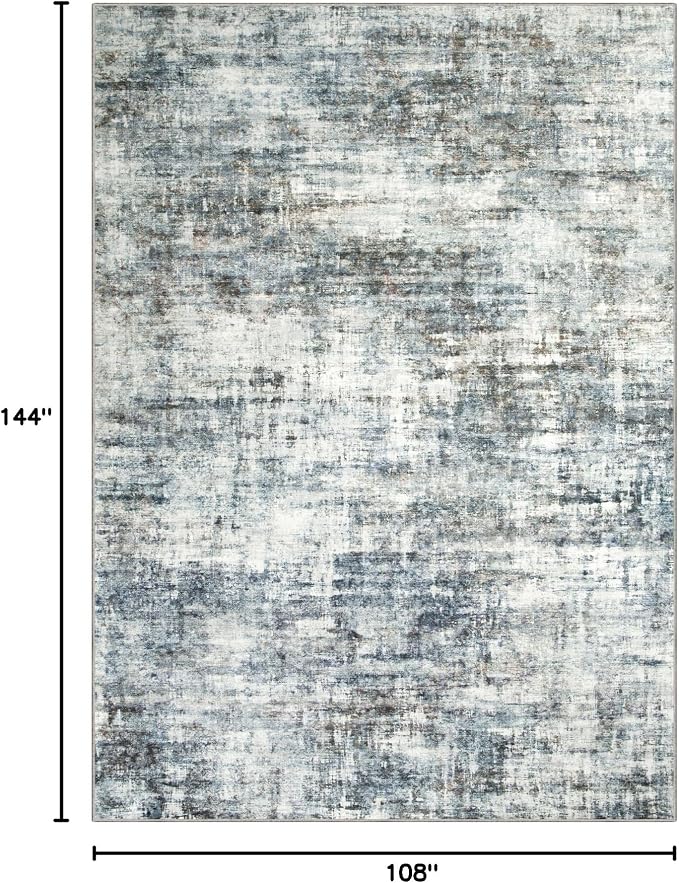 9x12 Area Rugs for Living Room: Washable Abstract Blue Multi Badroom Carpet | - Image 2