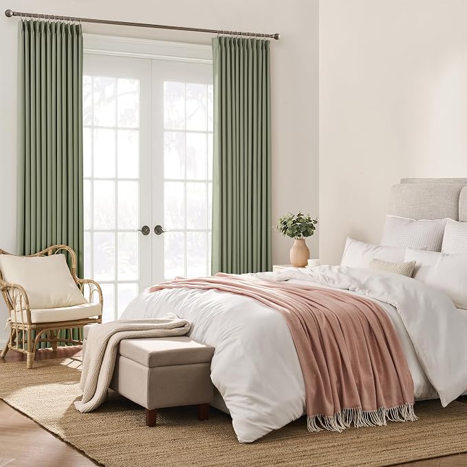 Sage Green Pinche Pleat Curtains 45 Inches Long Thermal Insulated Dark Black - Image 4