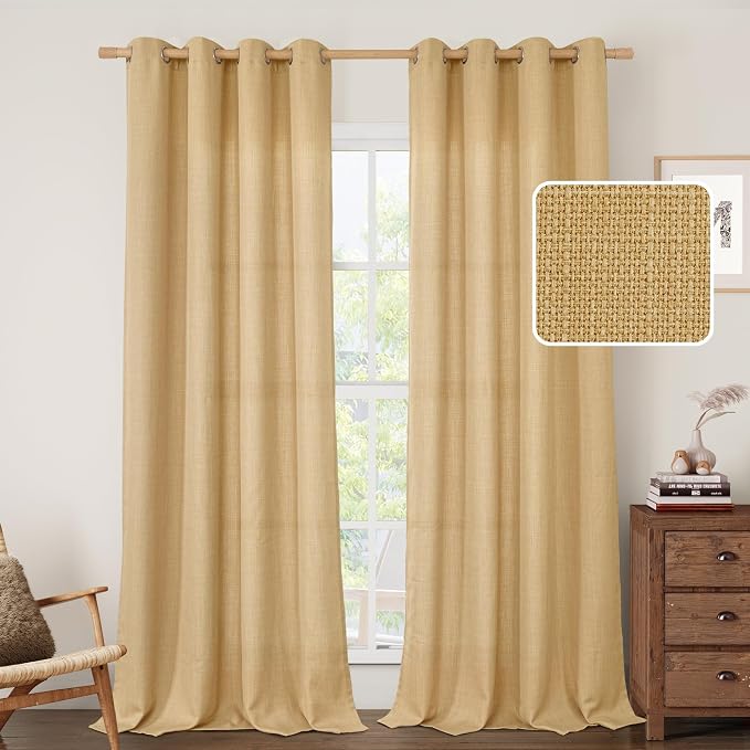 Semi Sheer Linen Curtains 90 Inch by LAMIT