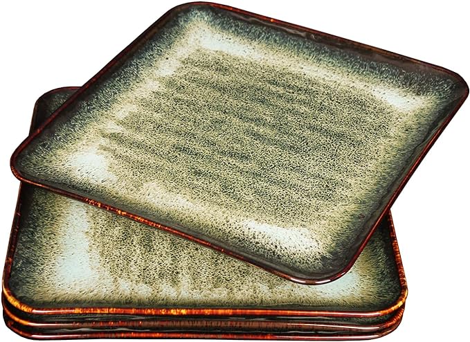 Ceramic Dinner Plates Dish Set, Set of 4, Microwave Oven and Dishwasher Safe, Scratch Resistant, Dinnerware Kitchen Porcelain Serving Dishes 9 inch Square plate