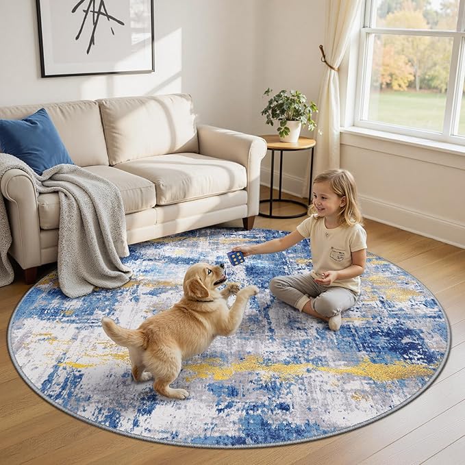 Washable Area Rugs 6ft Non-Slip Modern Abstract Soft by RELEANY