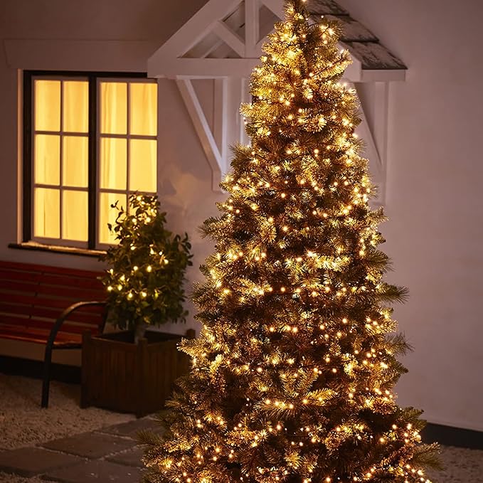 Dazzle Bright Warm White Christmas String Lights, 164ft 2000 LED Waterproof Green Wire Fairy Lights with 8 Modes, Outdoor Lights for Xmas Tree Holiday Wedding Party Christmas Decorations