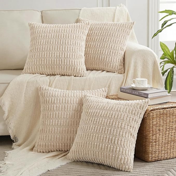 Fancy Homi 4 Packs Tan Decorative Throw Pillow Covers 16x16 Inch by Fancy+Homi