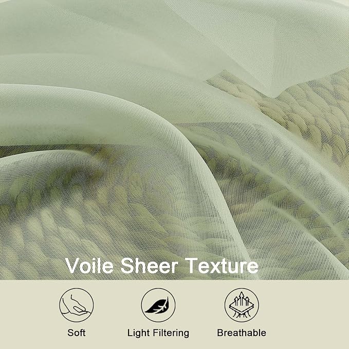 Cafe Curtains 36 Inch Length Tier 2 Pieces, Modern Soft Airy Sheer Kitchen - Image 3