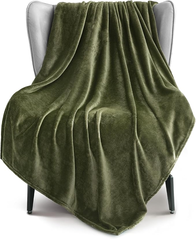 Exclusivo Mezcla Fleece Olive Green Throw Blanket by ExclusivoMezcla