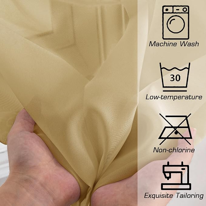Simplebrand Gold Sheer Curtains 63 Inch Length 2 Panels, Rod Pocket Solid Color - Image 7