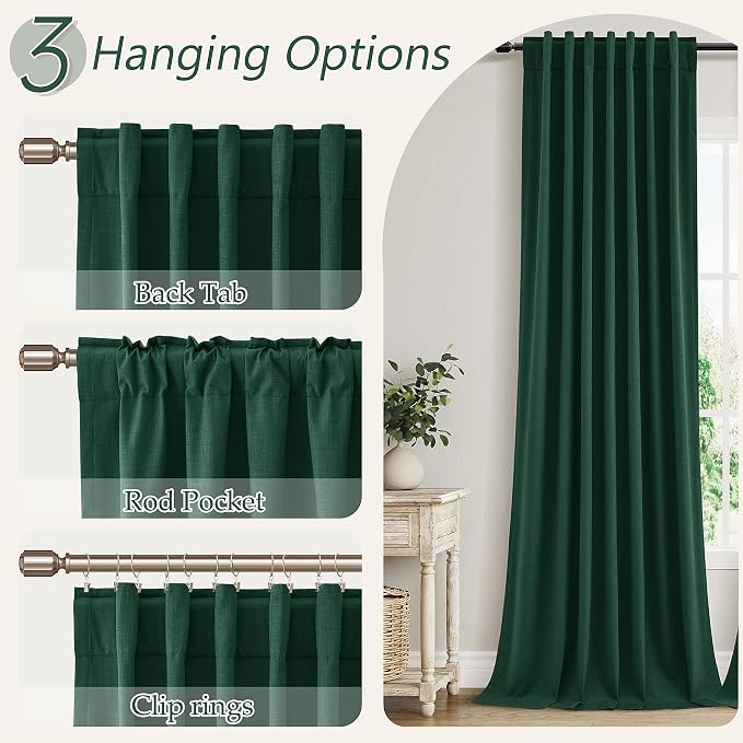 Guken Dark Green 100% Blackout Curtains 96 Inch Length 2 Panels Set - Image 6