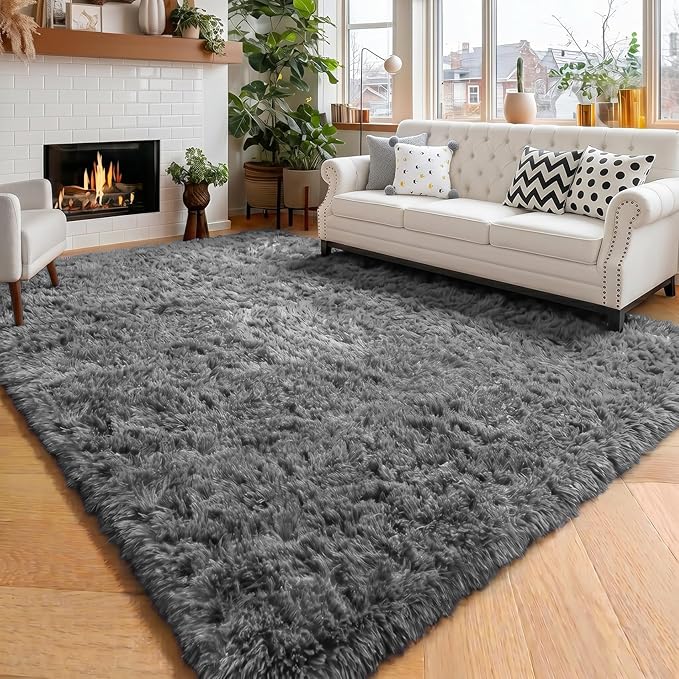 Amdrebio Grey Fluffy Fuzzy Area Rug 4x6 by Amdrebio