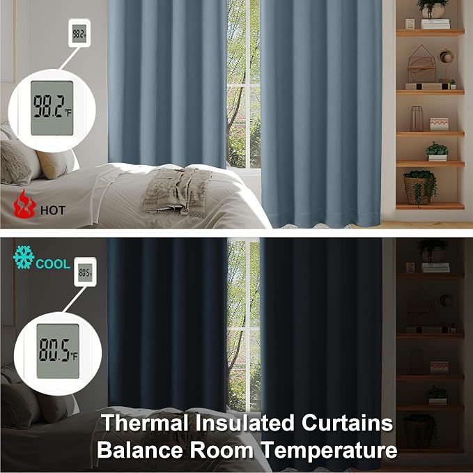 Simplebrand Ava Stone Blue Short 36 Inches Blackout Curtain 2 Panels Set - Image 6