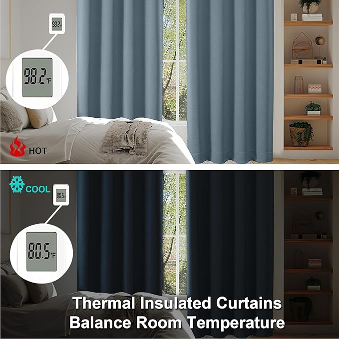 Simplebrand Ava Stone Blue Short 30 Inches Blackout Curtain 2 Panels Set - Image 7
