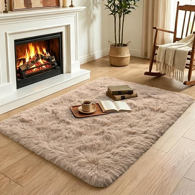 2x3 Beige Fluffy Soft Area Rug Non-Slip - Image 4