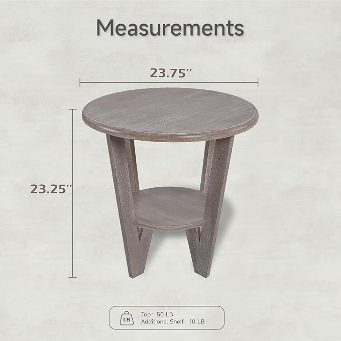 Rustic Farmhouse End Table with Storage Shelf, French Country Accent Side for Family, Dinning or Living Room, Small Spaces, Modern, Round, Vintage Blue Finish, Curved Leg