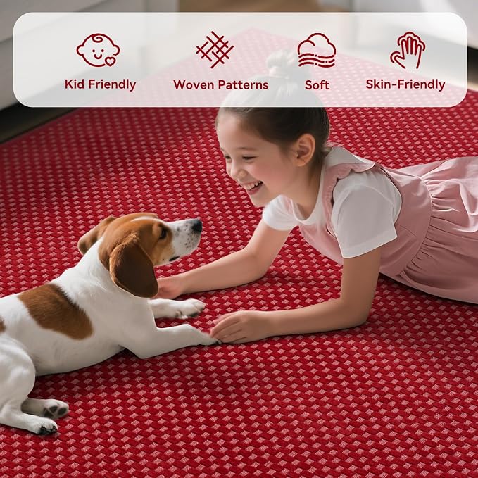 Indoor Front Door Mat Entryway Rug Non Slip Washable Red 2x3 ft | Front Entry - Image 4