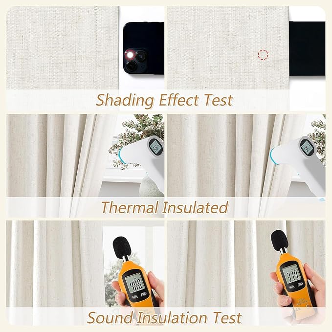 100% Blackout Linen Curtains for Bedroom 90 Inches Long Natural Cream Black Out - Image 5