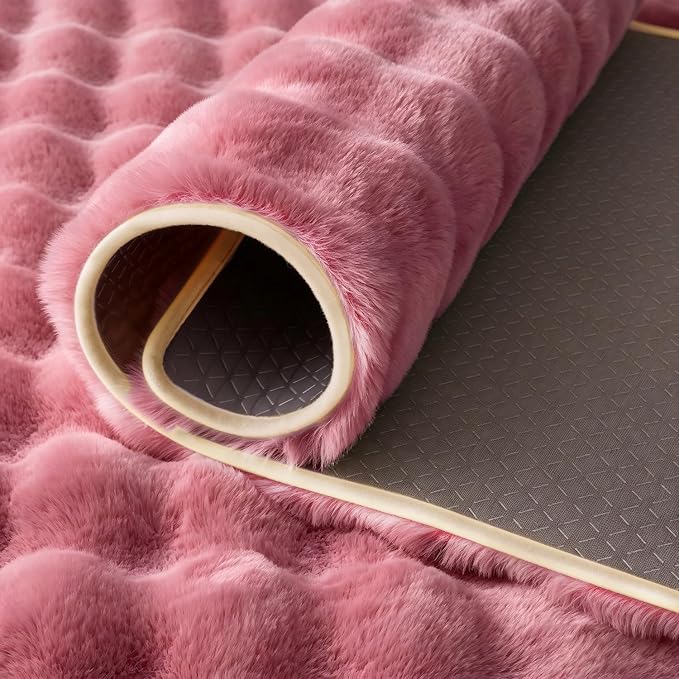 Dusty Rose Rabbit Plush Rug 3'x5', Fluffy Shaggy Area Rug - Image 5