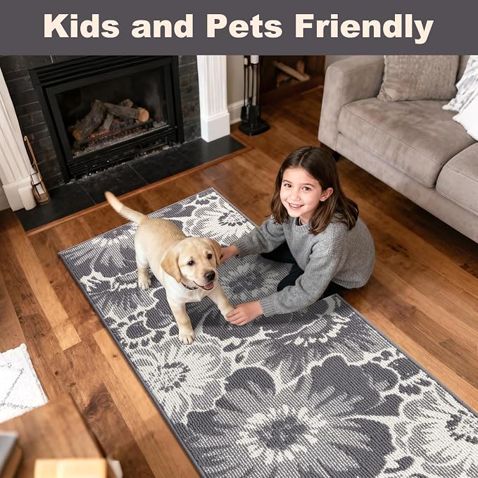 Findosom Hallway Runner Rug 2x6, Non Slip High-Low Textured Floral Washable - Image 4