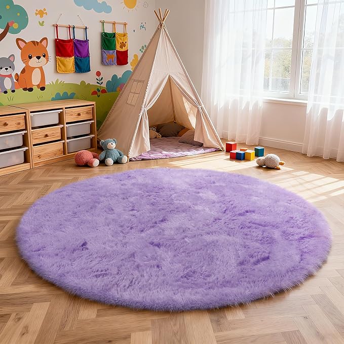 yulidayang Purple Fluffy Round Area Rugs - Image 5