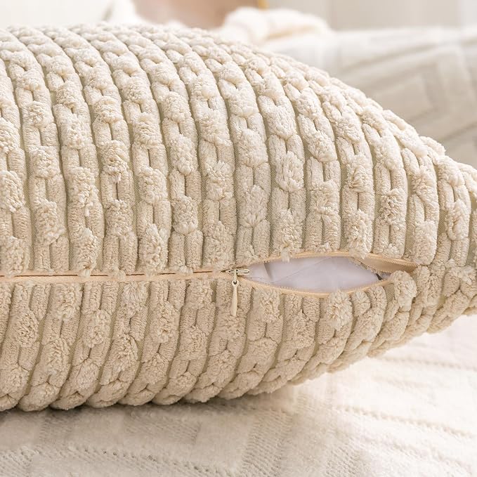 Set of 4 Beige Decorative Throw Pillow Covers 20x20 Inch Corduroy Pillow Covers - Image 5