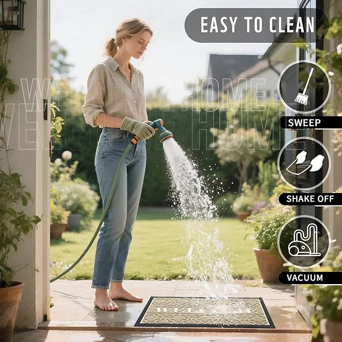 Yimobra Welcome Mat Outdoor Indoor, All-Season Waterproof Front Door Mat Outside Entrance, All-Weather Heavy Duty Non-Slip Doormat, Low Profile Porch Patio Entrance Mats, 47x24, Beige