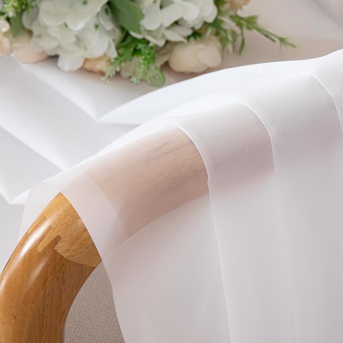 Chyhomenyc White Sheer Curtains 63 Inch Length 2 Panels | Light Filtering - Image 3