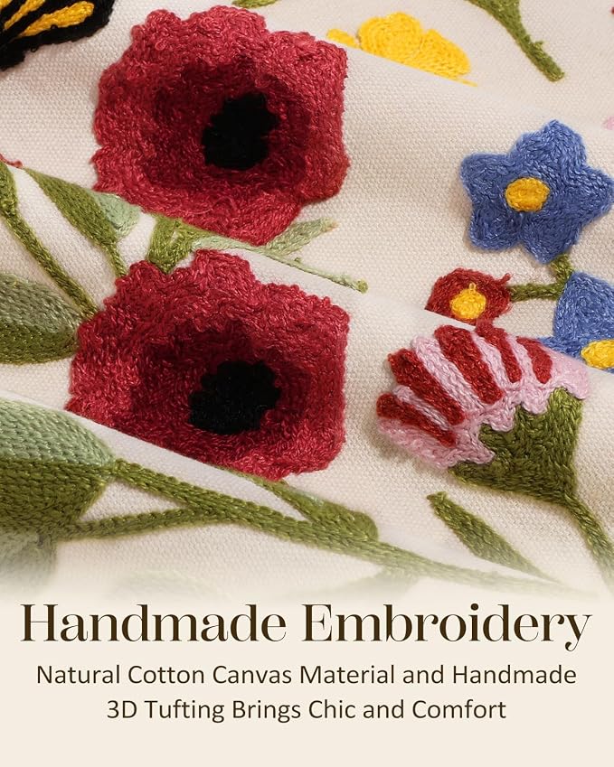 Embroidered Lumbar Pillow Cover 20x12 Inch, Retro Flower | Decorative Throw - Image 2